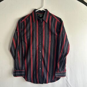 Lauren Ralph Lauren Womens Sz 6 Striped Button Down Shirt Black Red Long Sleeve